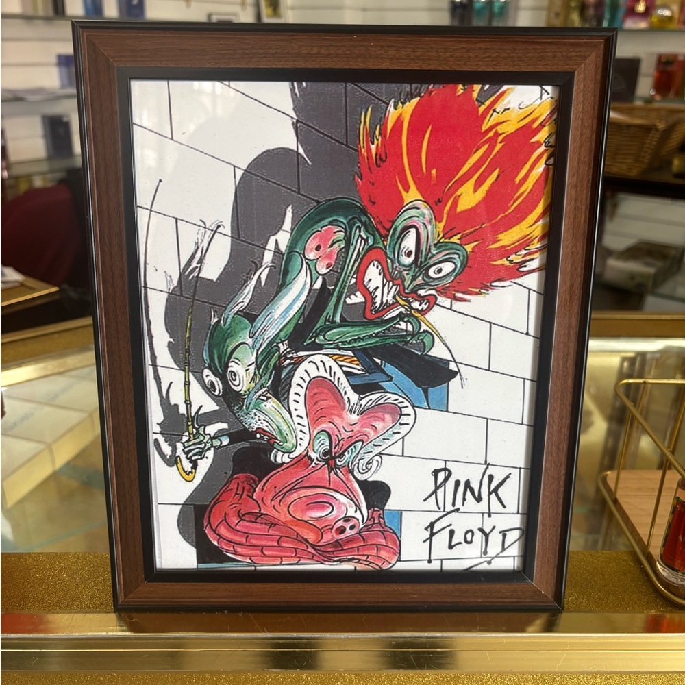 Pink Floyd Art Poster with Red and Green Accents